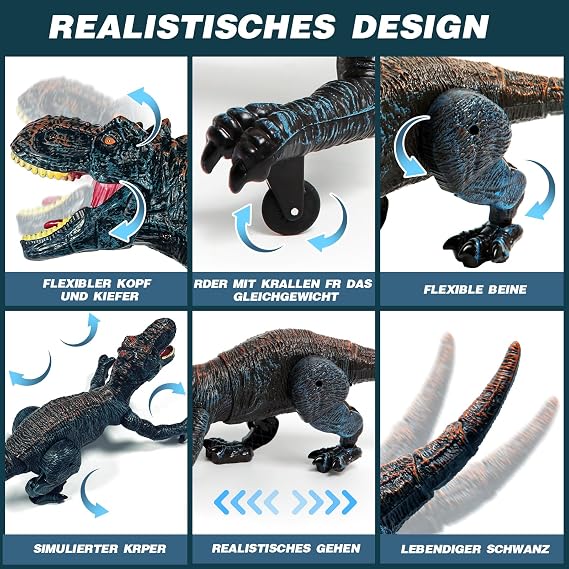 Sunrad Remote Control Dinosaur Toys for Kids 3 4 5 6 7 8+, Electronic RC Robot Dinosaur with Spray & Light & Roar, Realistic Walking T-Rex Toys Birthday for Boys Girls