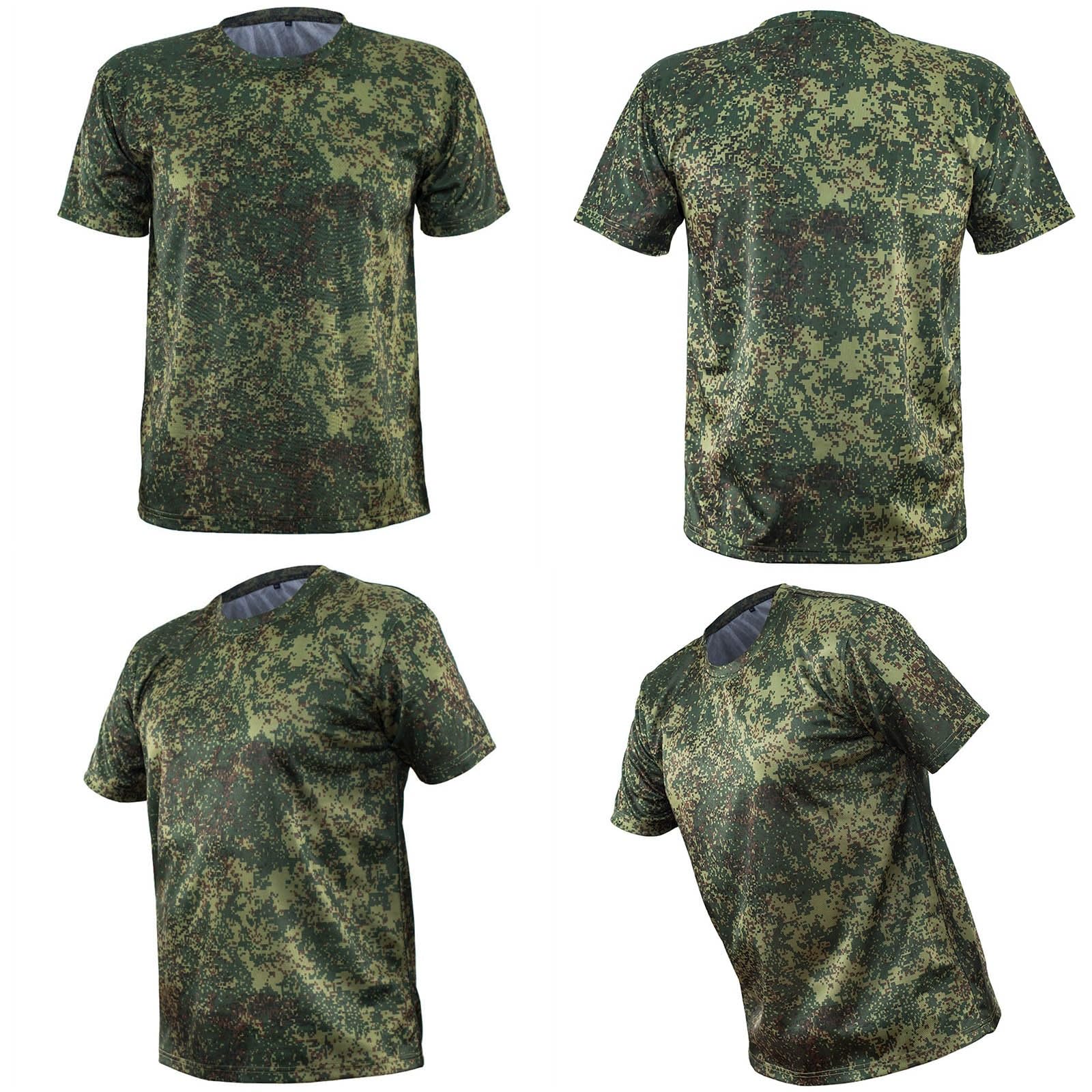 Set Composto da Maglietta Tattica Mimetica Russa, Maglia a Maniche Corte Mimetica da Uomo per Sport all'Aria Aperta e Pantaloncini Tattici Estivi da Uomo