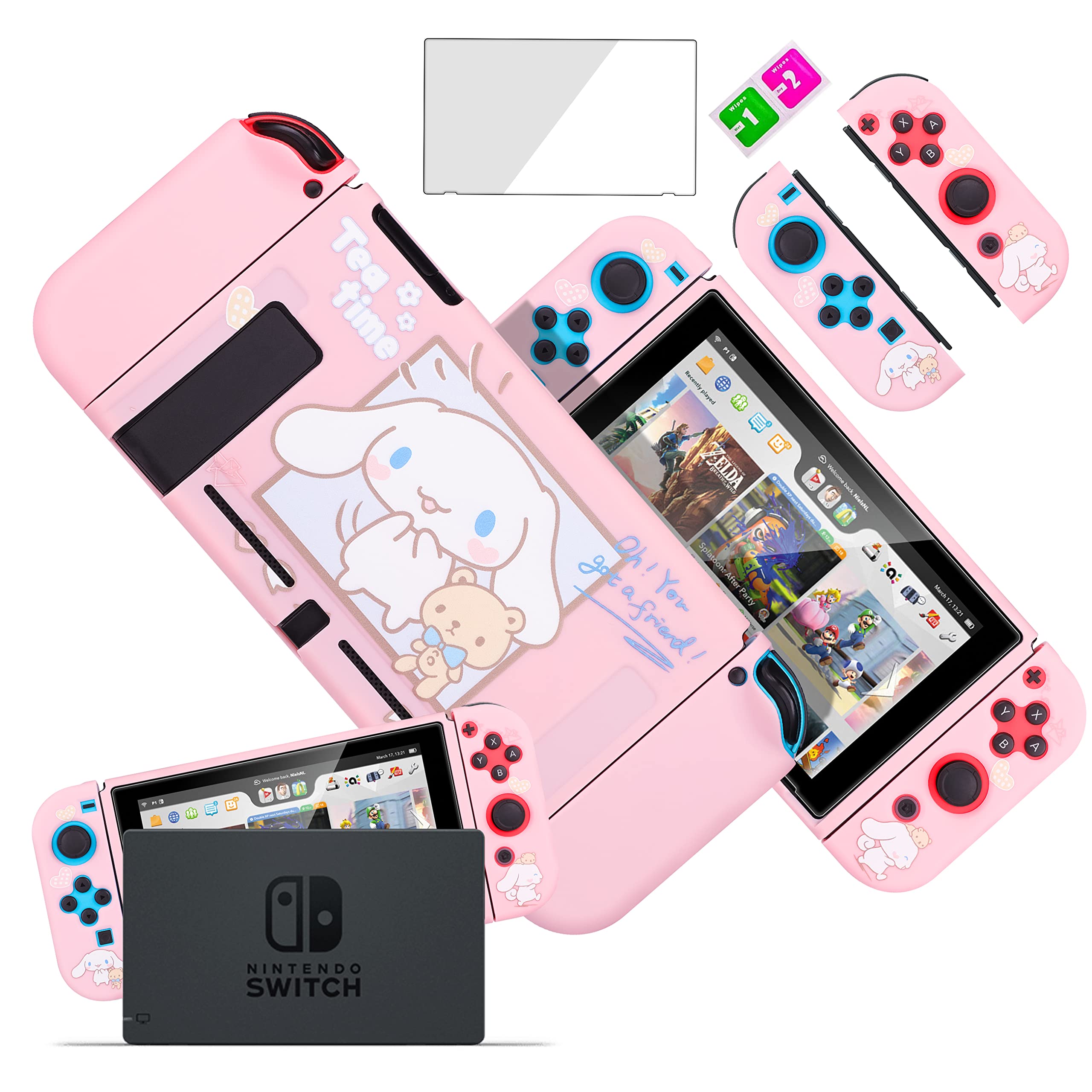Amazon Com Oqpa For Nintendo Switch Case Cute Kawaii Cartoon Design Cover Fun Funny Fashion Switch Game Shell For Girls Kids Women Screen Protector Glass Tpu Soft Cases For Nintendo Switch Big