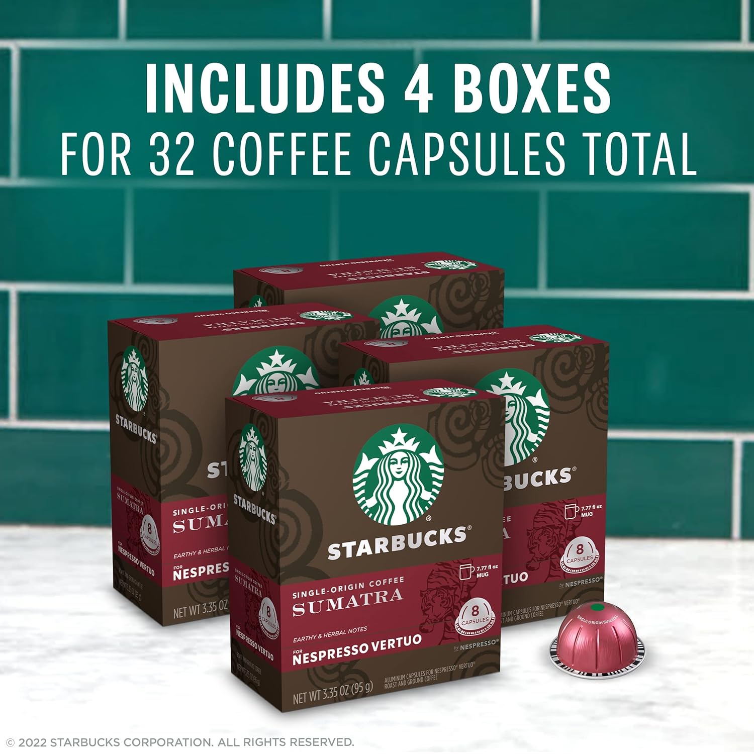 Starbucks by Nespresso Vertuo, Single-Origin Sumatra, Dark Roast Coffee, 32-count Coffee Pods, Brews 7.8 oz.