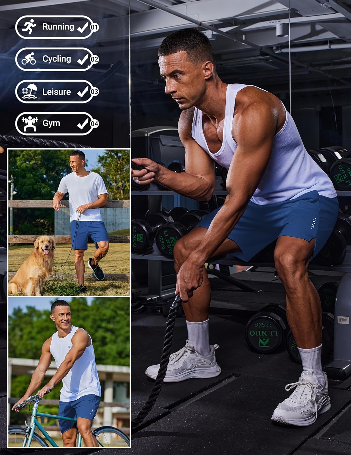 COOFANDY Mens Athletic Running Shorts with Zipper Pockets Quick Dry 7" Gym Workout Training Shorts - Image 6