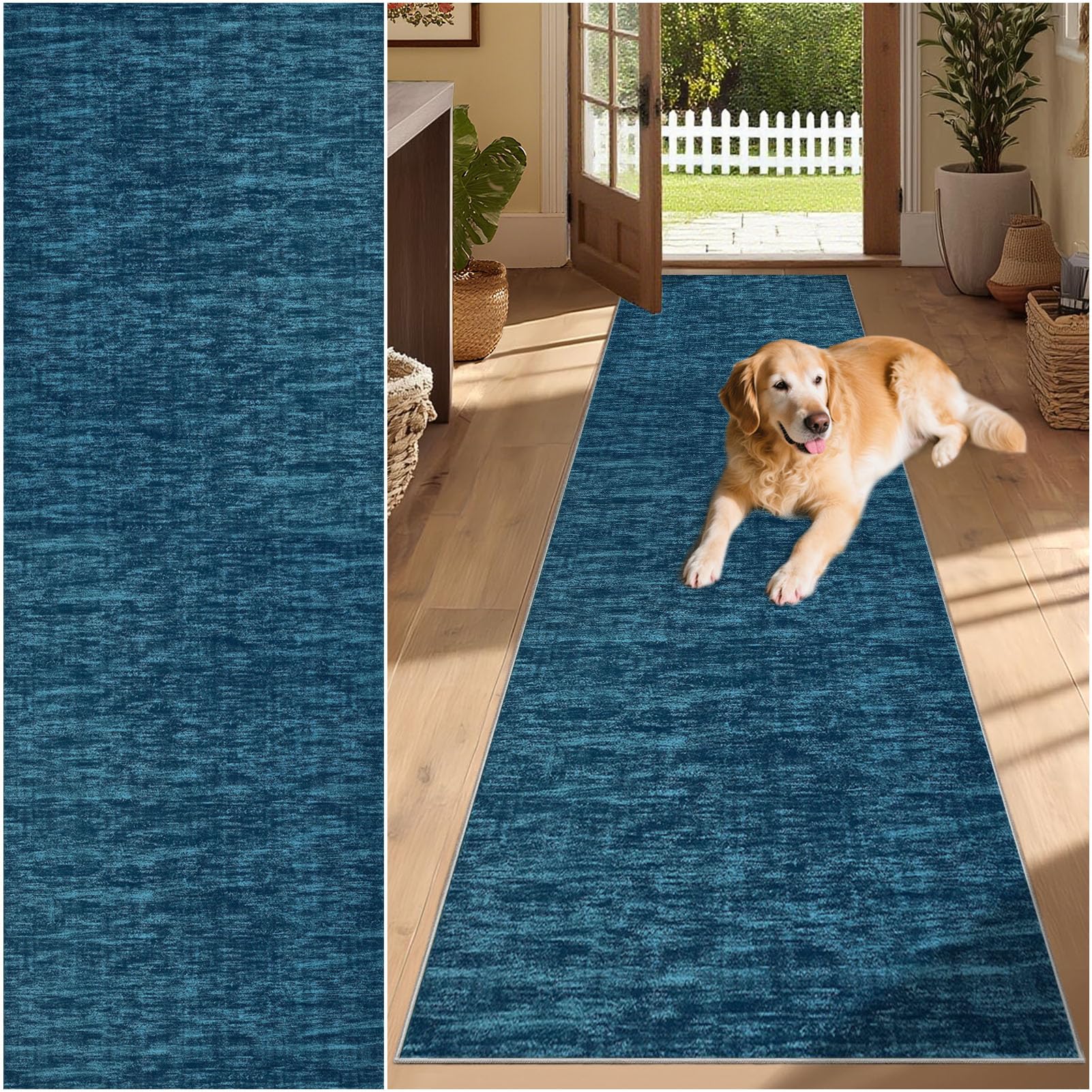 SUNMME Runner Rug for Hallway 60 x 250 cm Washable Non Slip Rubber Backing Carpet for Kitchen, Autumn Soft Faux Wool Low Pile Bedroom rug, Floor Mat for Entrance Passage Entryway Blue — image 1