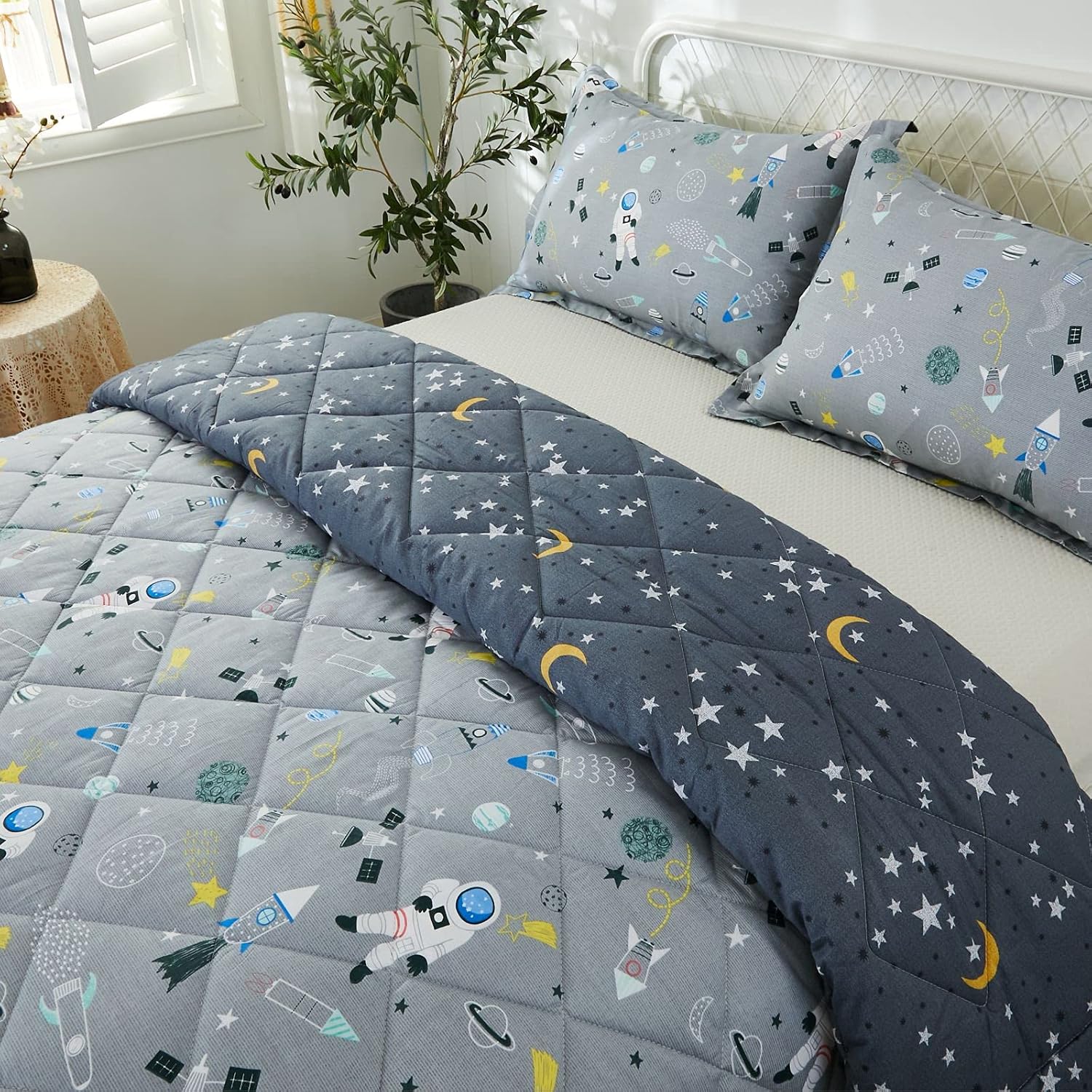 Brandream Kids Space Bedding Set Boy Girl 100% Cotton Space Rocket Galaxy Comforter Set 3-Piece Twin Size - Image 5