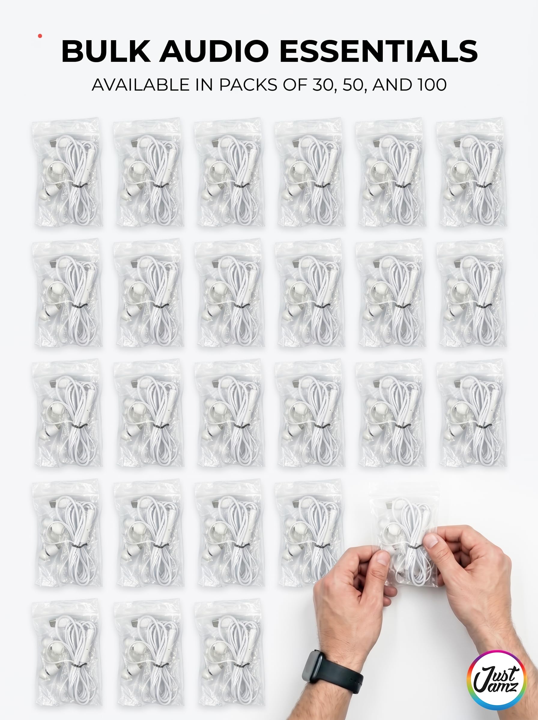 Pearl Lot de 100 écouteurs filaires USB C en vrac pour iPhone 17, 16, 15 Pro Max Plus, Galaxy, Chromebook, iPad, casque filaire de type C sans microphone pour l'école, les dons, les événements en