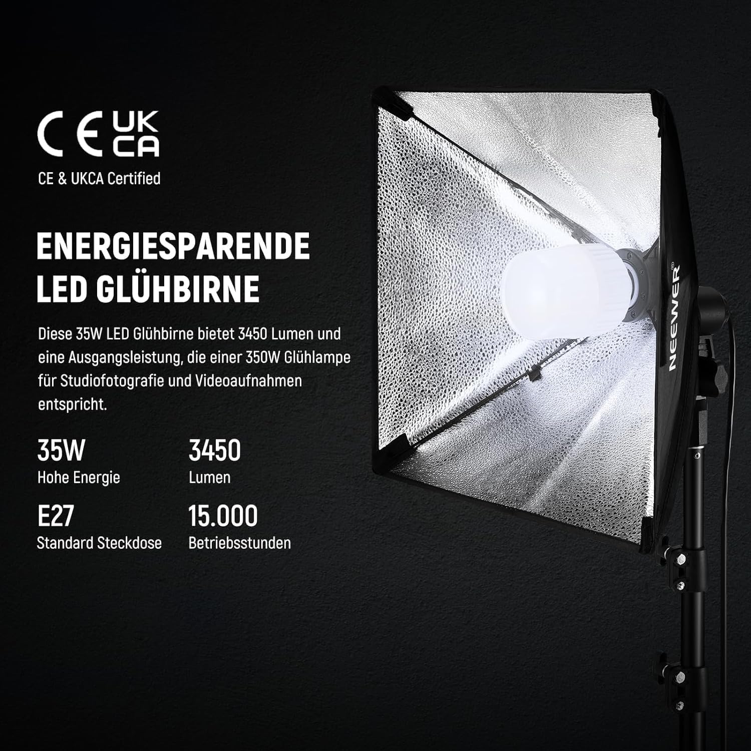 NEEWER 40x40cm Softbox Beleuchtung Set mit 35W LED Glühbirne E27 Sockel (EU Stecker) 5700K CRI93+, 180cm Licht Stativ für Fotografie Leuchte Videolicht Aufnahme TikTok, SF40