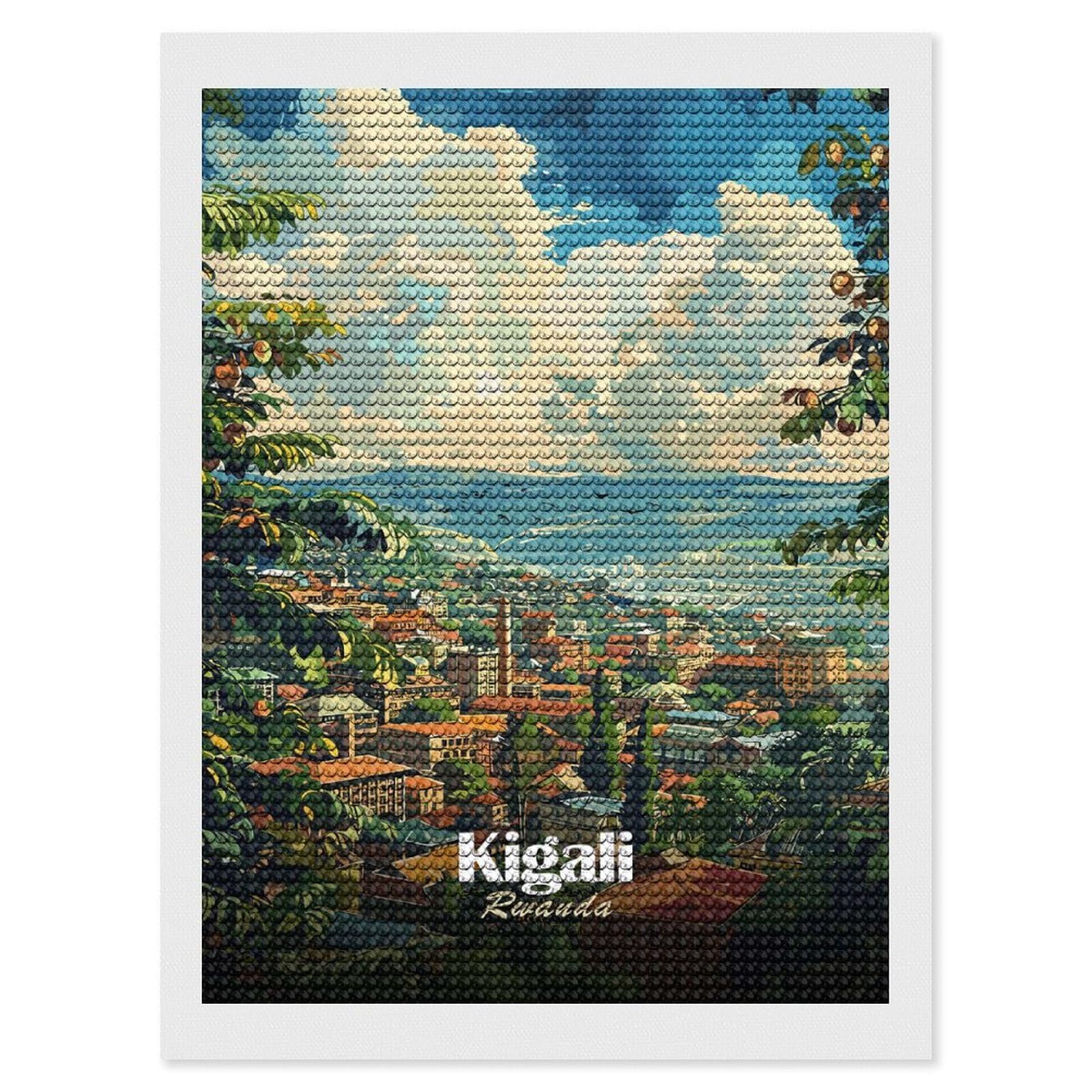 Junmoney Kigali, Rwanda Cityscape Art DIY Diamond Art Canvas Kit 12"x16", for Teens, Aesthetic Room Decor, Farmhouse Decor, Canvas Picture, Birthday Gift
