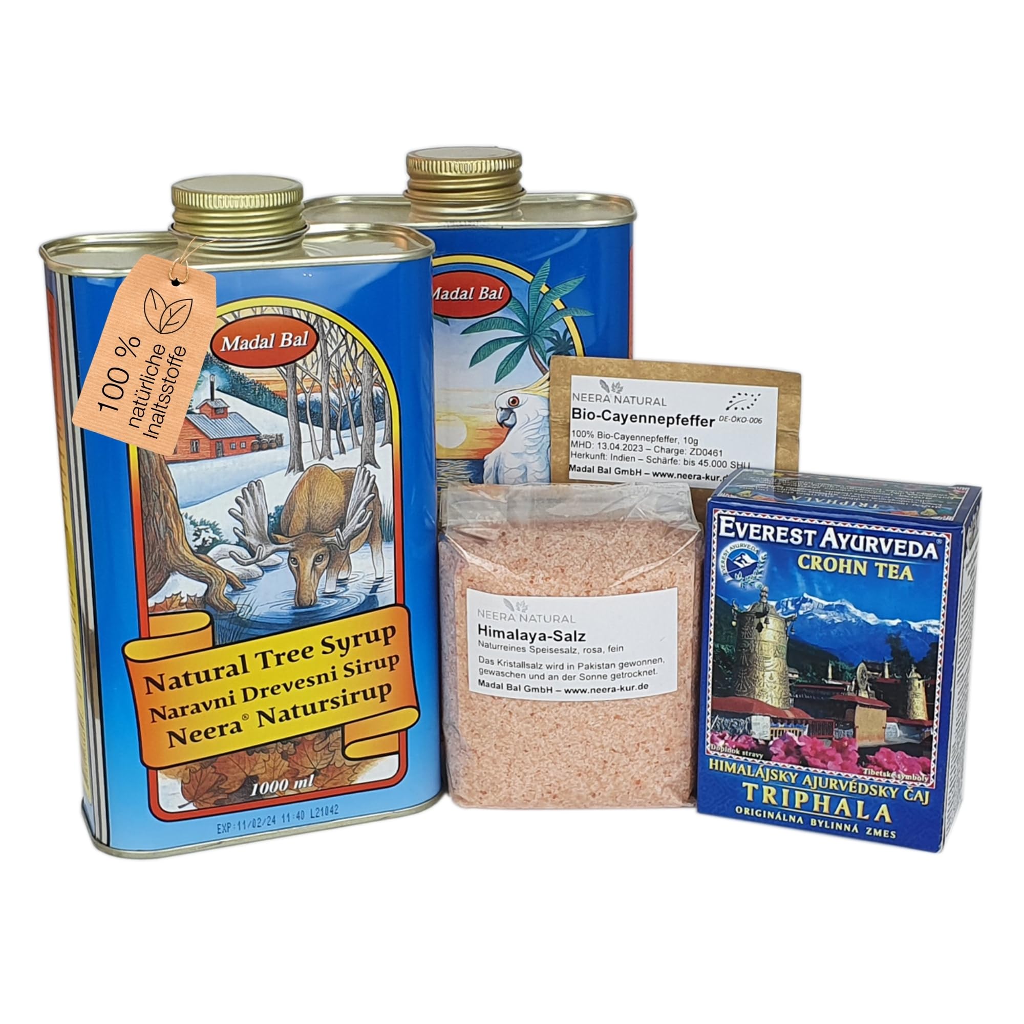 Neera Zitronensaftkur I 2 x 1L Baumsirup + Cayenne-Pfeffer + Salz + Ayurveda Tee I Nahrungsersatz für 10-14 Tage Fastenkur inkl. Anleitung I natürliches Detox-Getränk vegan & ohne Zusatzstoffe