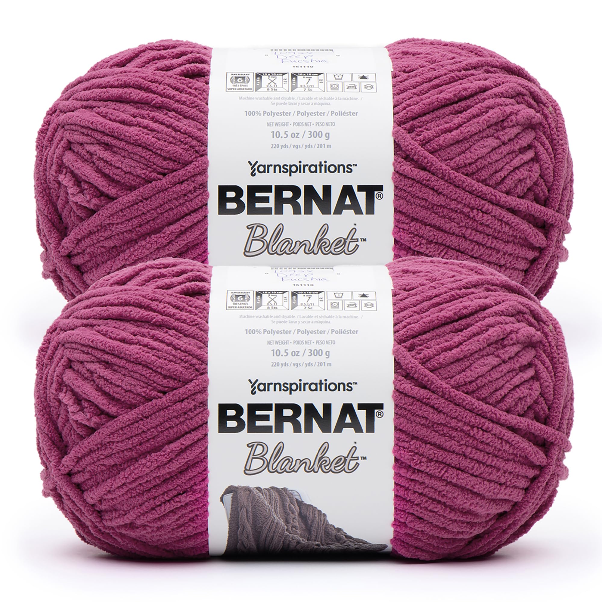 Bernat Blanket BB DEEP Fucshia Yarn - 2 Pack of 300g/10.5 oz - 100% Polyester - #6 Super Bulky - 220 Yards - Knitting/Crochet
