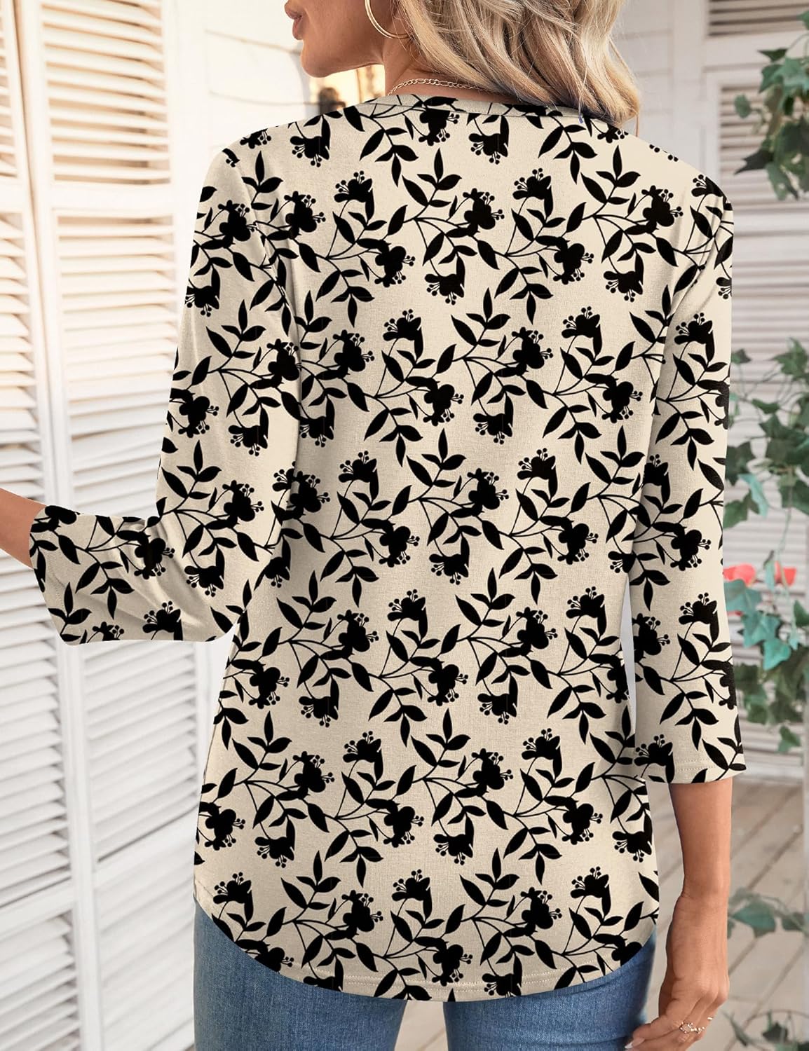 LOMON 3/4 Length Sleeve Womens Tops Spring Summer Fashion 2026 Tops Crew Neck Pleated Shirts Tunic Top Loose Fit - Image 6