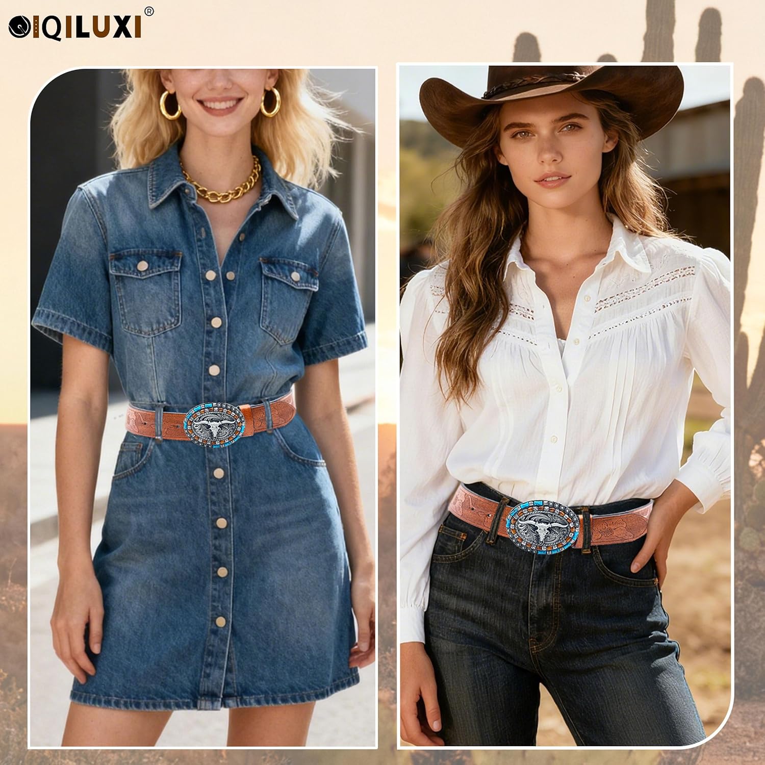 Western Belt for Women Men Cowboys Cowgirls Carving Leather Country Belts Bullhead Buckles - Image 7