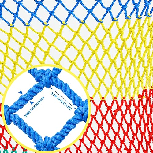 Wesnoy Red de seguridad colorida de 4.9 x 9.8 pies para niños, grosor de 0.315 in, red de seguridad para balcón, escalera, barandilla, barandilla de