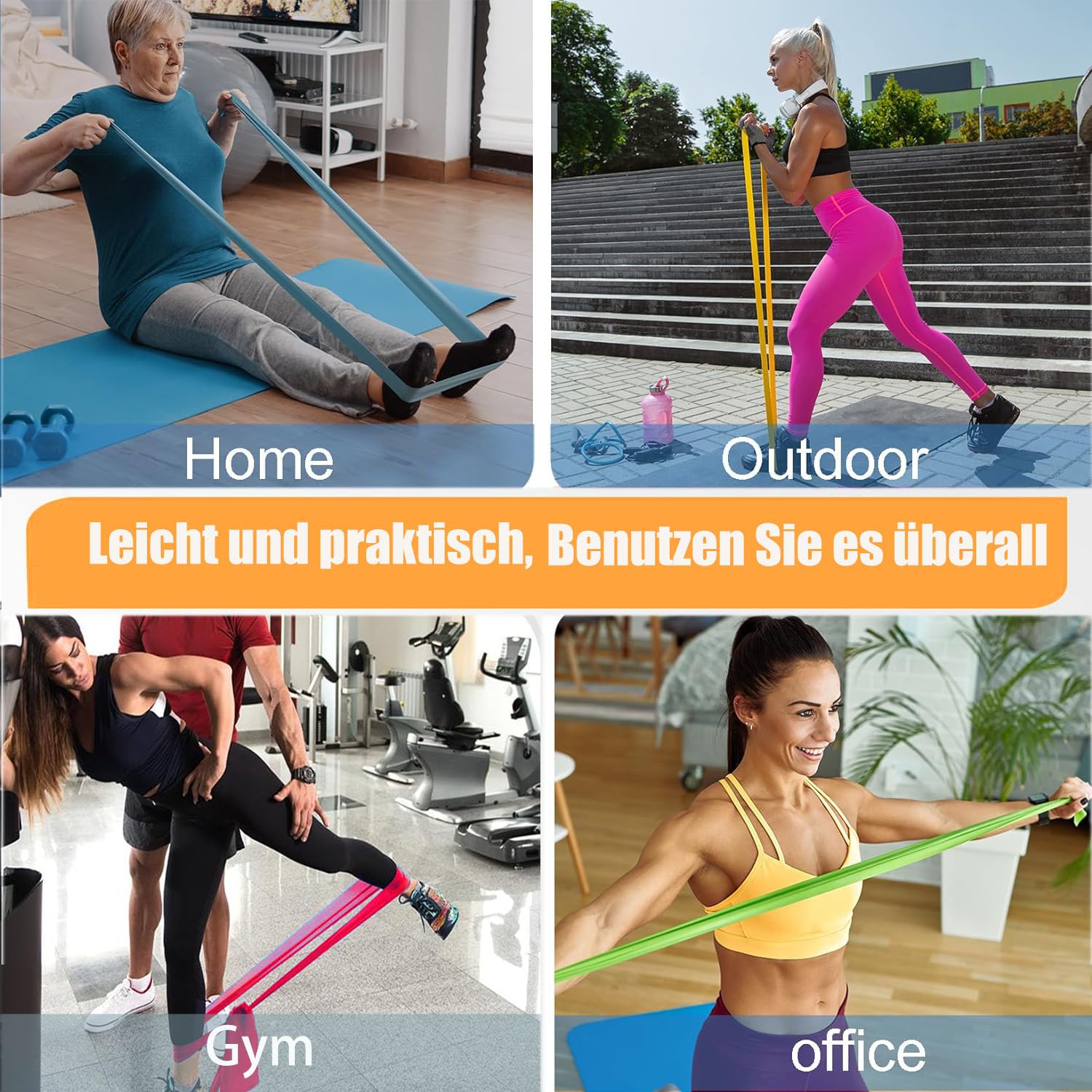 Haquno [4 Pezzi] Elastici Fitness, 1.5M/1.8M Banda Elastica Fasce Resistenza,4 Livelli di Resistenza, Fasce Elastiche Fitness per Donne o Uomini,Ideale per, Yoga, Pilates, Allenamento di Forza