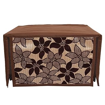 Kuber Industries Leaf Design Velvet Microwave Oven Cover - Brown, 20 LTR