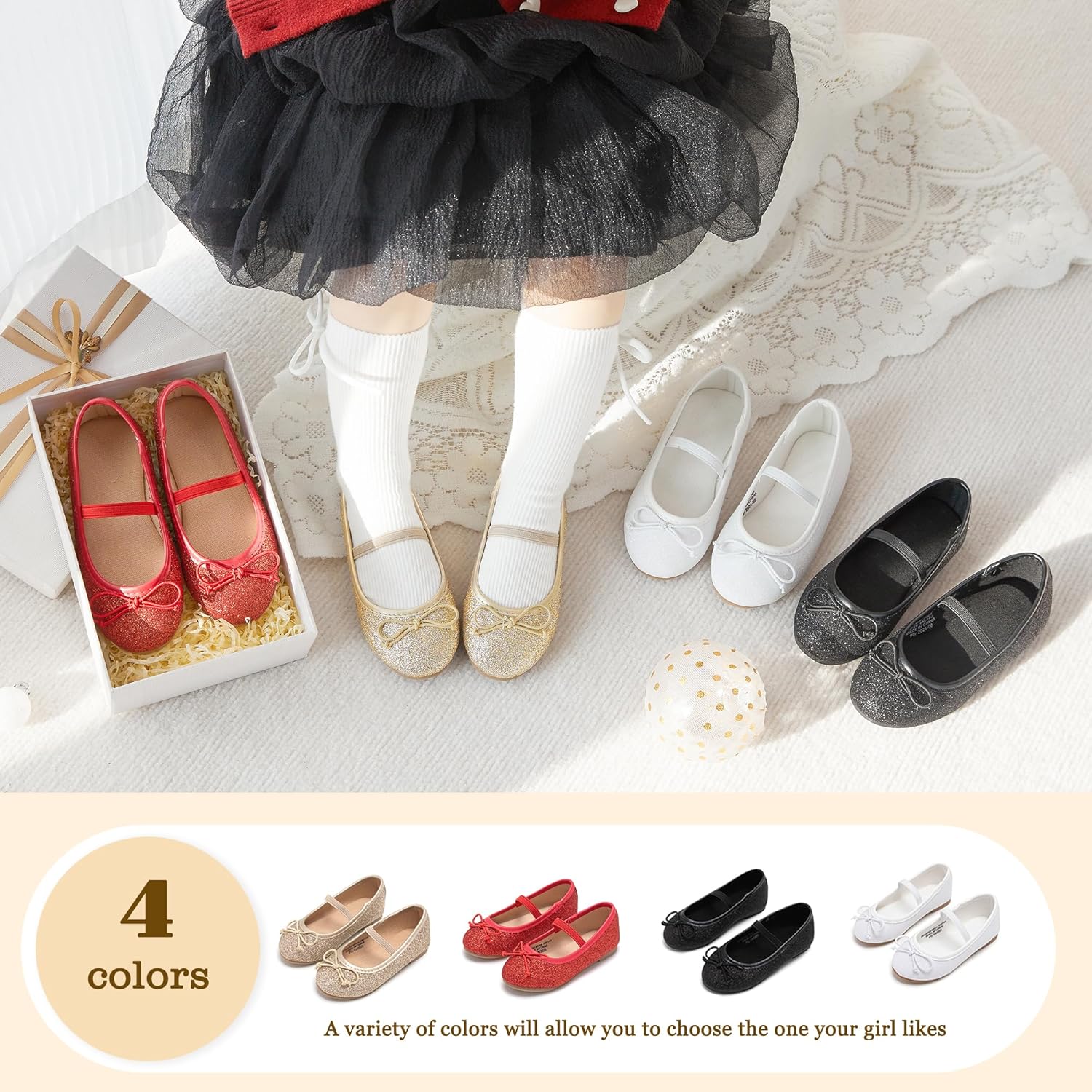 GINFIVE Toddler Girls Dress Shoes Little Girls Mary Janes Ballerina Flats Shoes Toddler - Image 3