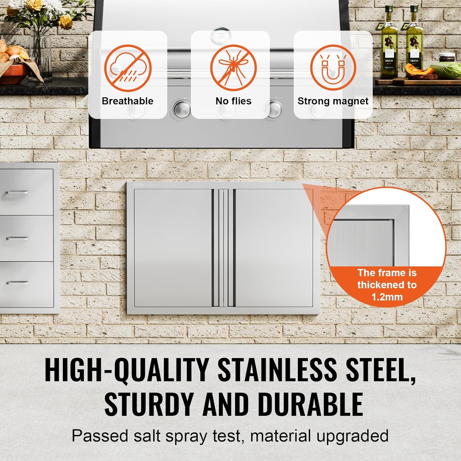 VEVOR BBQ Access Door, 30.5W x 21H Inch Double Outdoor Kitchen, Stainless Steel Flush Mount, Wall Vertical with Recessed Handles, for BBQ Island, Grilling Station, Outside Cabinet
