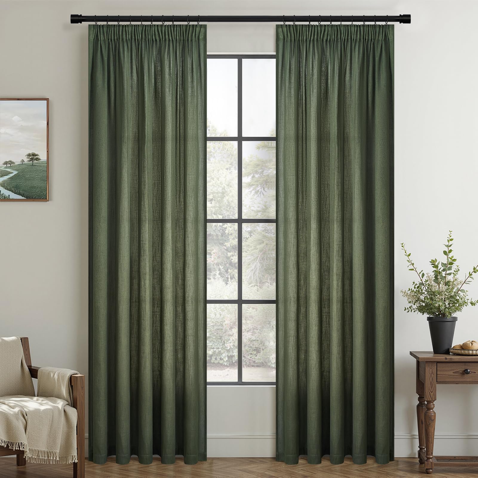 Topfinel Leinen Gardinen Vorhänge mit Kräuselband Voile Vorhang Halbtransparent Vorhänge Schlafzimmer Gardinen Wohnzimmer Modern Scheibengardinen 2 Stücke Ösenschal Boho