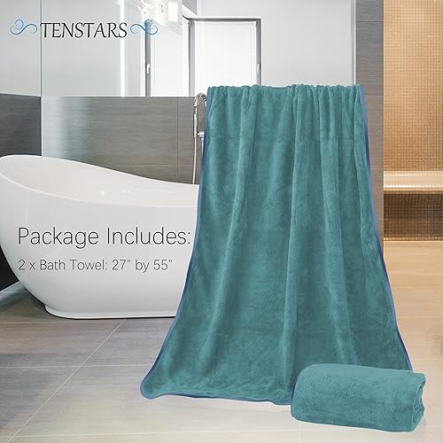 Miniatura 2 de TENSTARS - Toallas con dobladillo de seda para baño, 27 x 55 pulgadas, ligeras, finas y de secado rápido, toalla absorbente de microfibra suave para