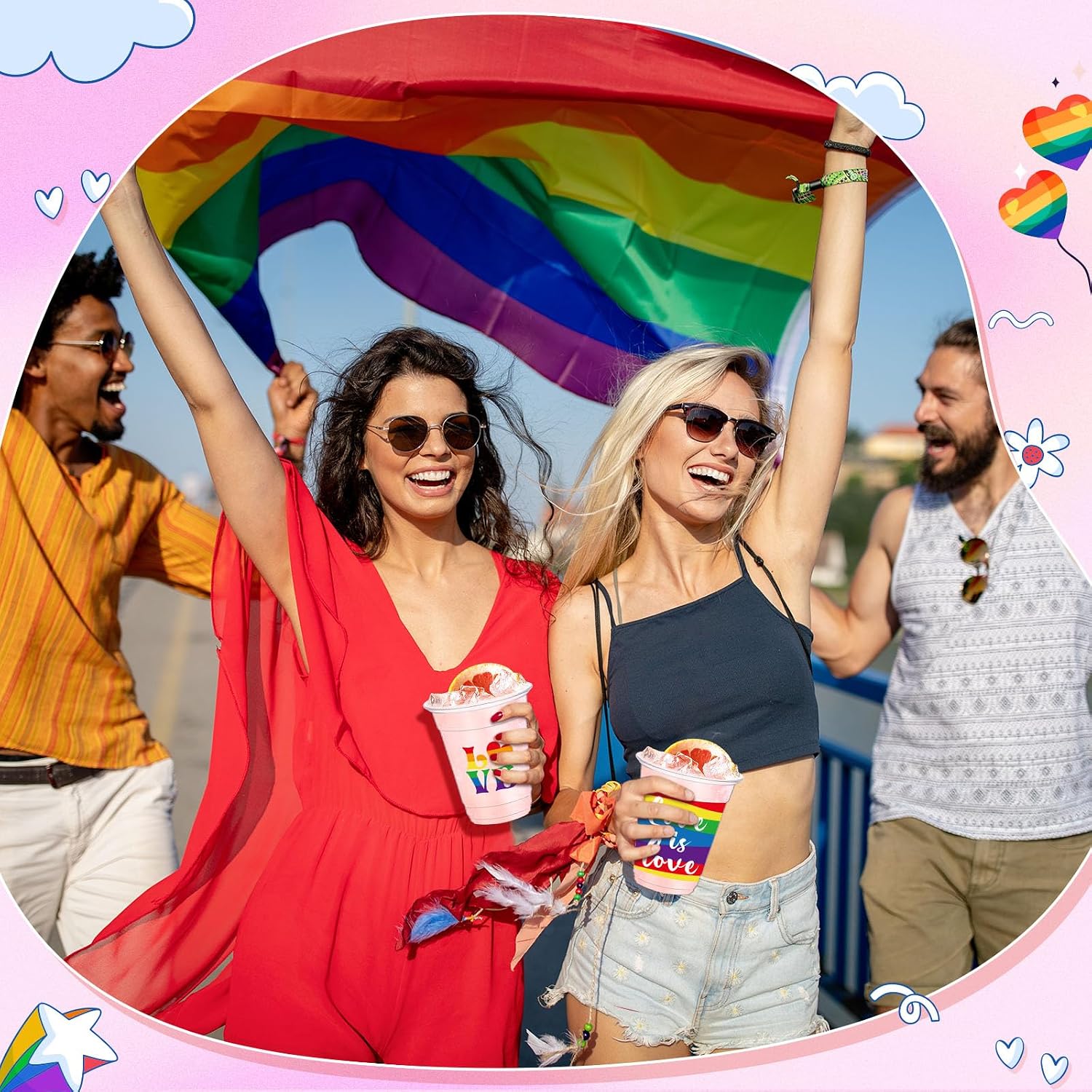 Yaomiao 50 Pieces Pride Party Cups Bulk 12 oz Rainbow Plastic Cups Love Is Love LGBT Clear Disposable Cups Gay Drinking Beverage Cups for LGBTQ Lesbian Bisexual Gay Pride Party Decoration Supplies