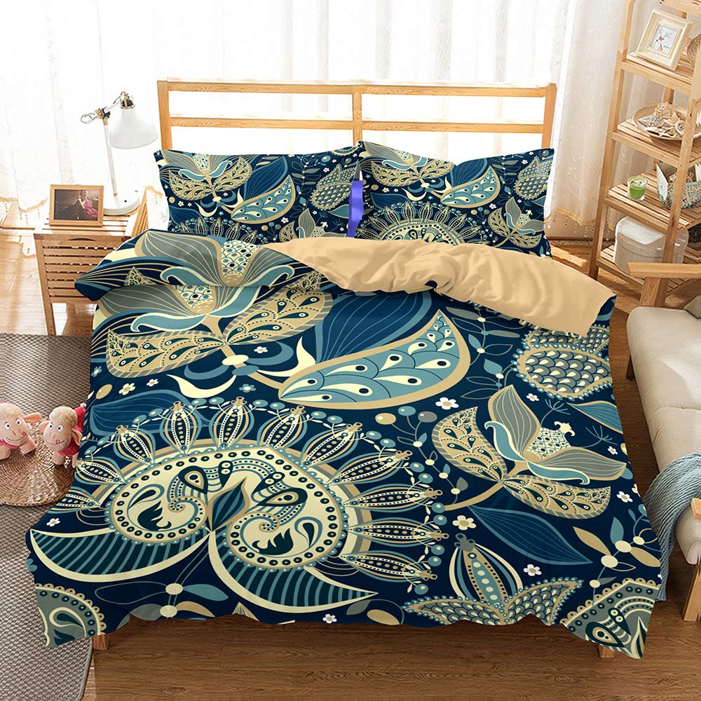 Treer Blue Bedding Duvet Cover Set, 3D Complete Set 1 Duvet Cover 2 Pillow Cases Print Zip Easy Care Microfiber Anti-Allergic Soft & Smooth Pillowcases (Double-200X200cm,)