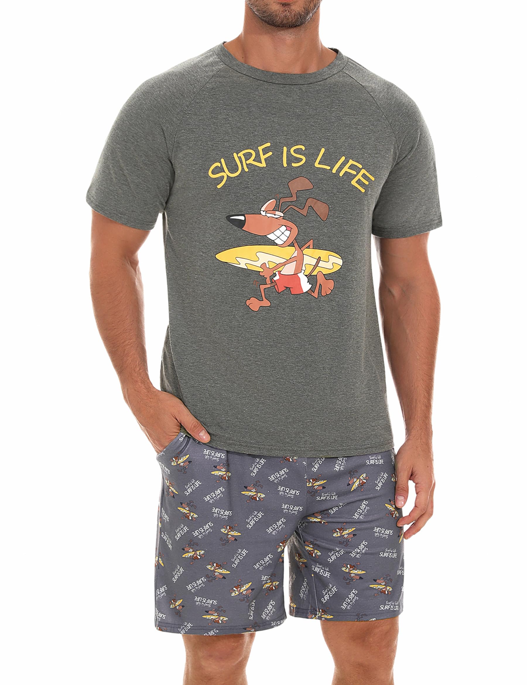 Jahetuul Pyjama Herren kurz Schlafanzug Männer Schlafanzugoberteil Schlafanzughose kurz Zweiteiliger Shorty Pyjama Hausanzug Loungewear Baumwolle