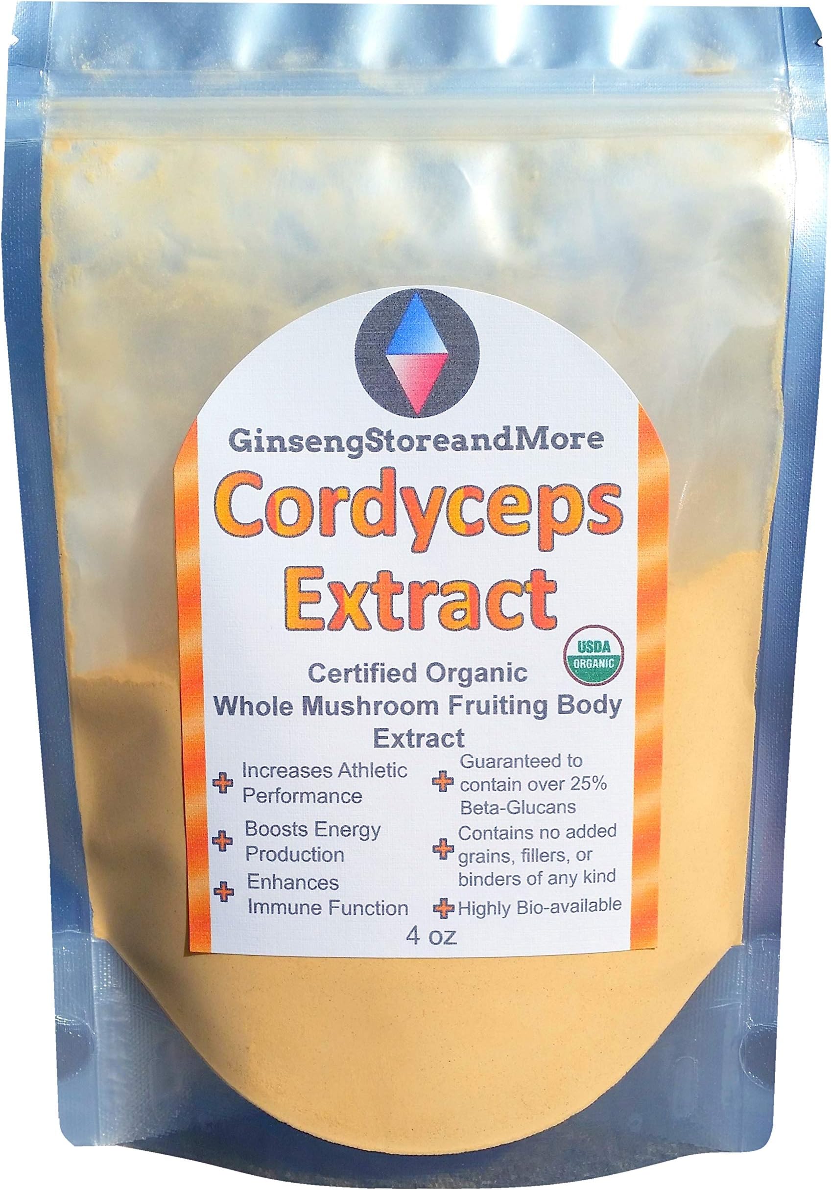 4oz Organic Cordyceps Mushroom Extracted From Real Mushroom Fruiting Bodies from Nammex | >30% Beta-Glucans | Cordyceps Militaris | β-Glucan for Energy, Immune System, Athletic Performance