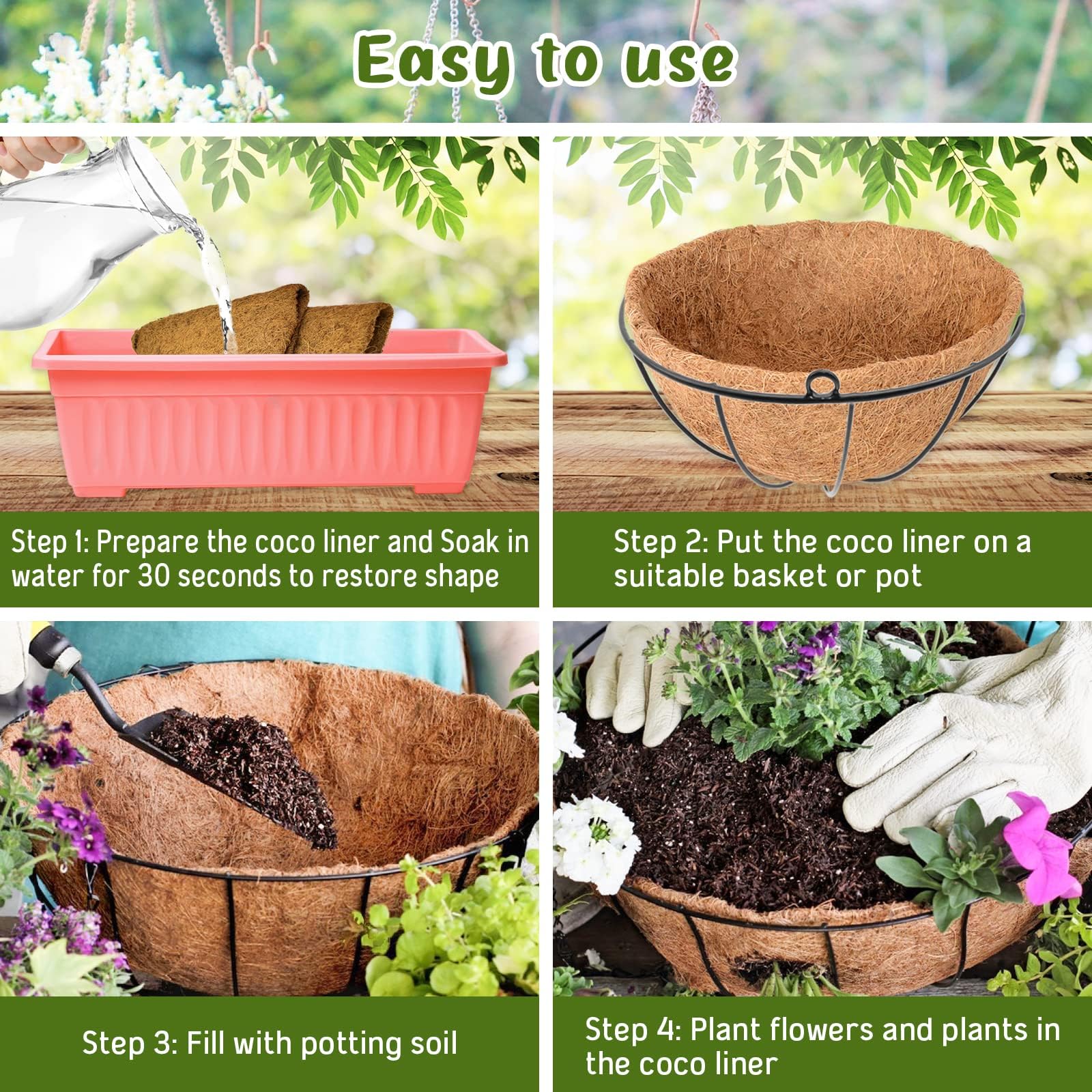 Forro de Fibra de Coco 10 Pulgadas Set de 5, Tapete Natural para Cesta Colgante, Resistente y Transpirable para Plantas de Jardín y Balcón