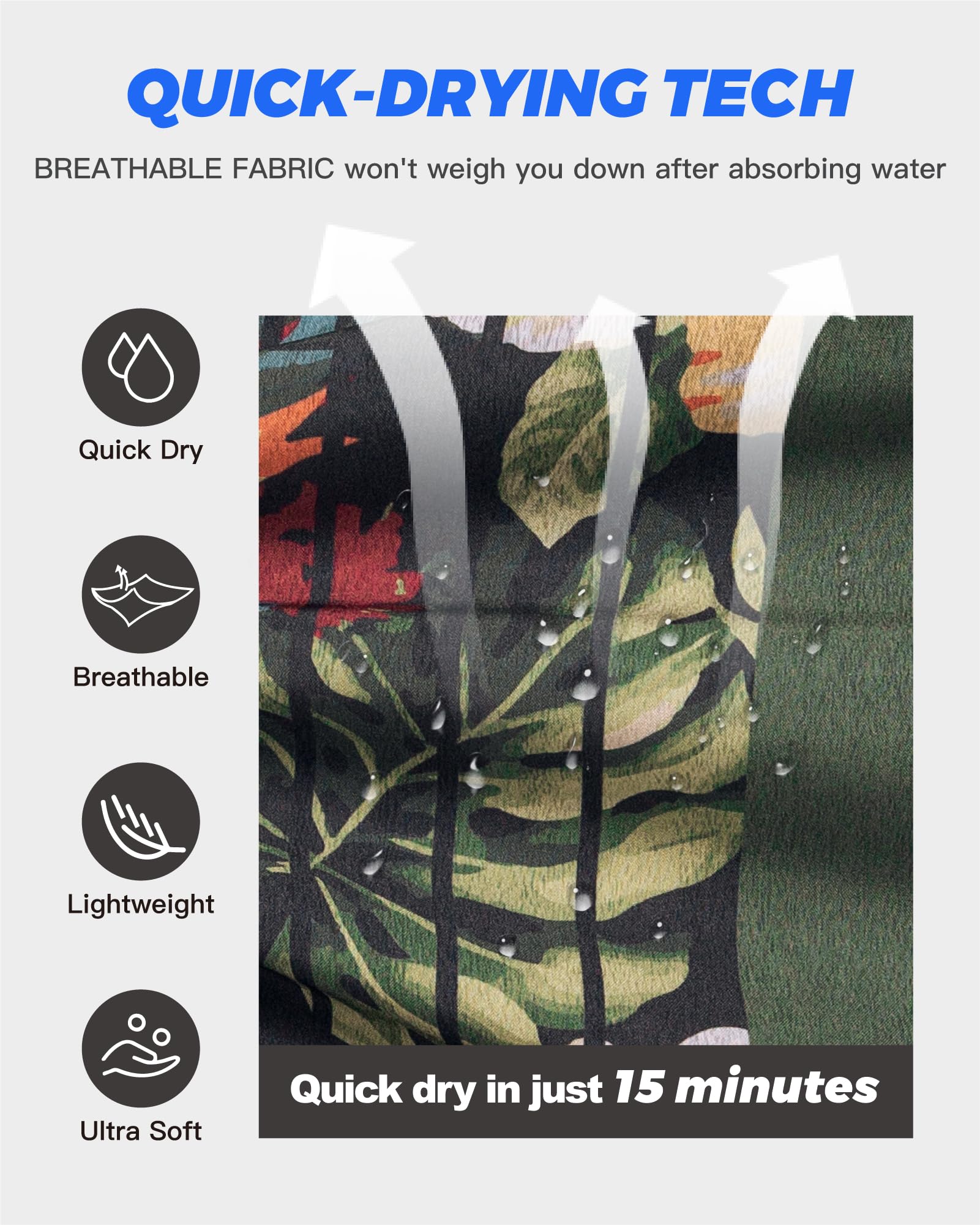 SURF CUZ Mens Swim Trunks with Compression Liner Swimming Shorts 2 in 1 Stretch Quick Dry Zipper Pockets, Forest Bloom|M - Image 6 thumbnail