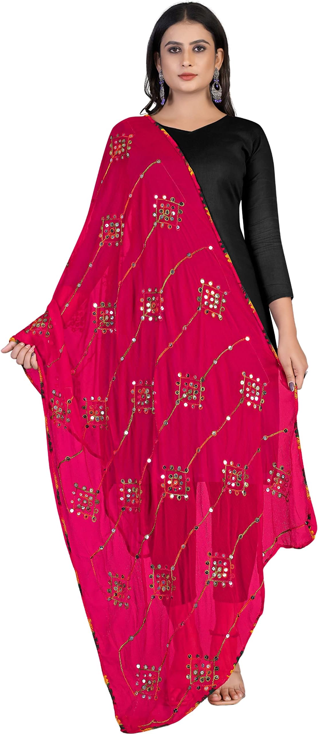 Women's Embroidered Mirror Work Chiffon Dupatta