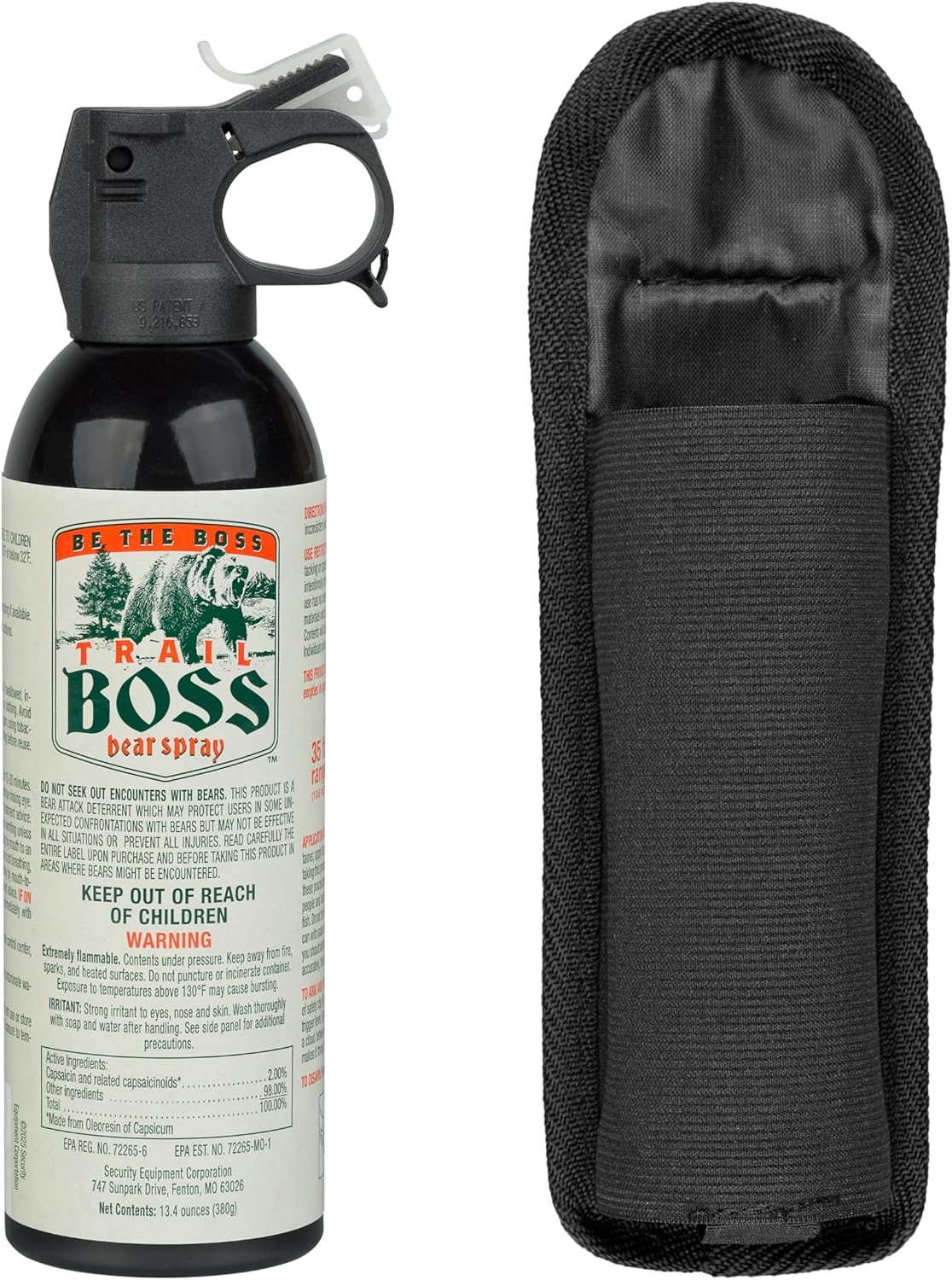 Sabre Trail Boss Bear Spray 13.4 oz – Maximum Strength 2% Major Capsaicinoids, 35 ft Range, Rapid 8 Sec Deployment