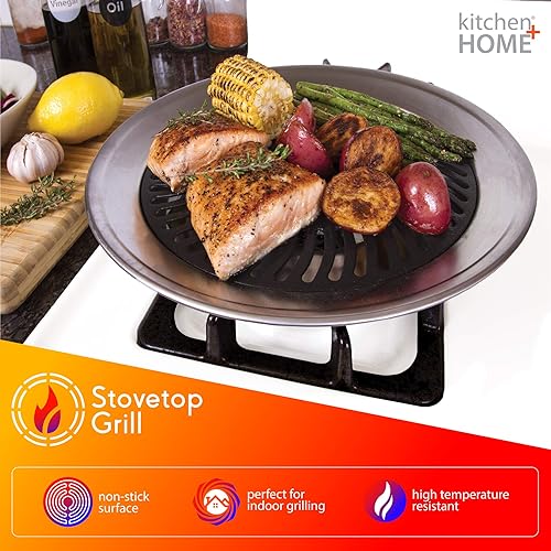 Miniatura 2 de Parrilla sin humo para cocina + hogar, parrilla de barbacoa para interiores y exteriores, con superficie antiadherente de doble revestimiento y