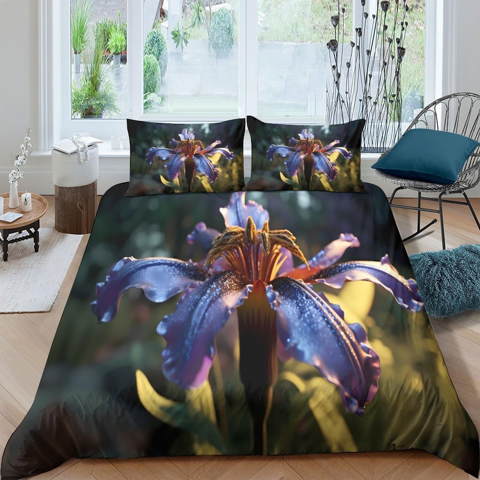 Housse de couette fleurs microfibre respirante parure de lit 140x200