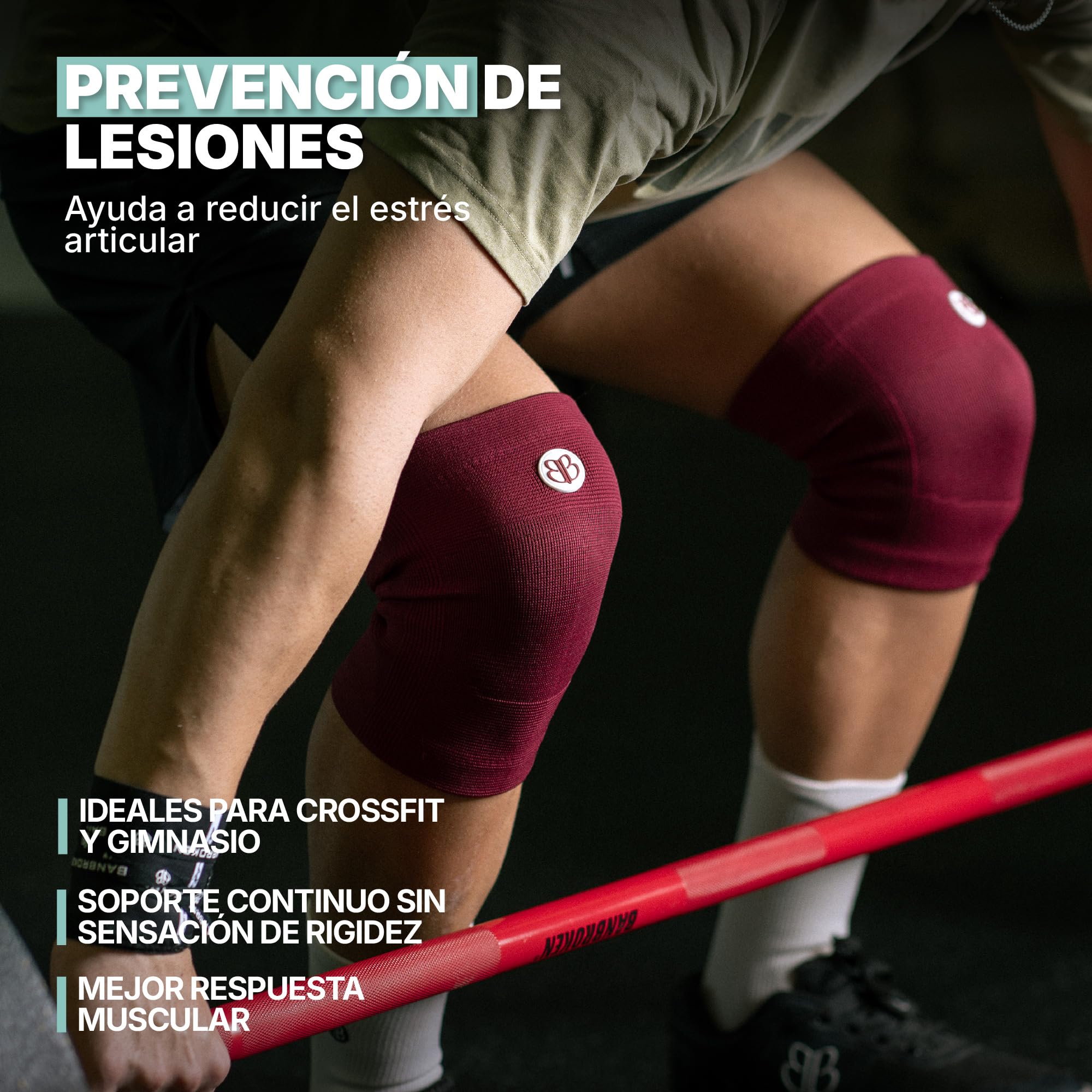 Banbroken | Rodilleras de comperesión Elástica | Tejido Transpirable | Soporte para la rodilla | Para Levantamiento de pesas | Previene Lesiones | 2 uds | M | Rojo