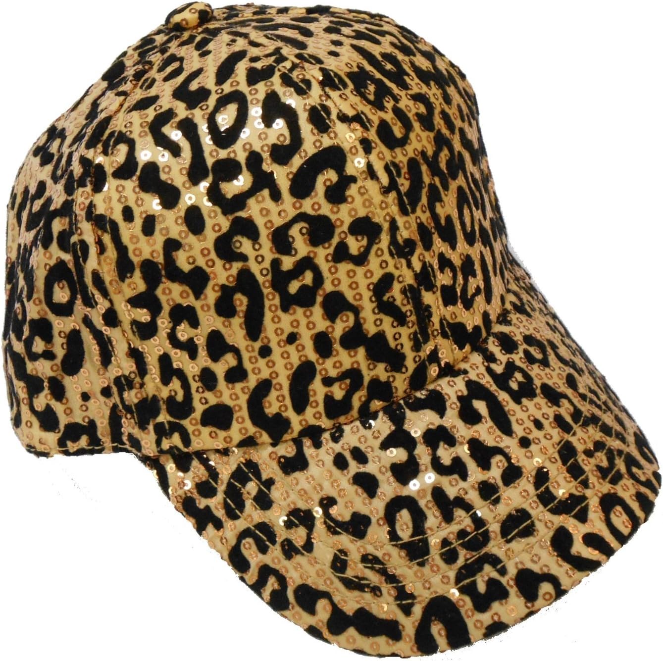 Women's Glitter Sequin Leopard Print Baseball Cap (Gold)