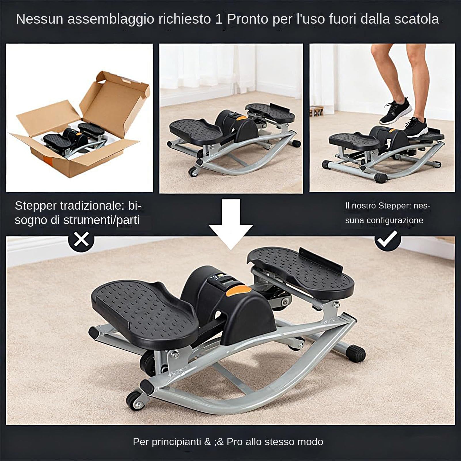 Stepper per Esercizio a Casa Attrezzo Portatile Per Gambe Con Movimento | Attrezzatura Per Allenamento Core Per Glutei Addominali Corpo Inferiore Superiore Uomo Donna Anziani Casa Palestra U