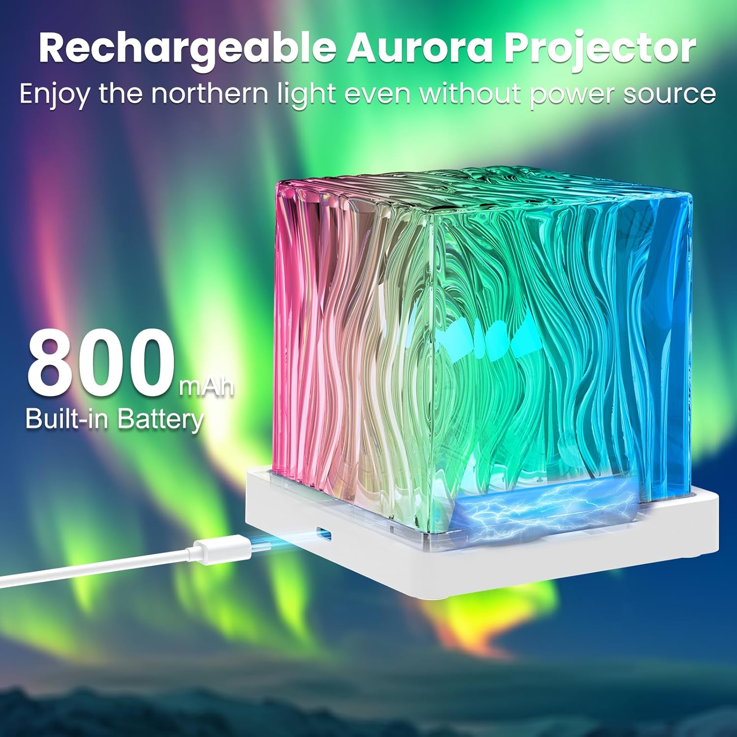 Deyagoo Northern Lights Projector, 1800mAh Rechargeable Aurora Light Projector, 16 Colors Mood Lighting Galaxy Lamp with Remote for Adult Boys Girls Gifts Room Decor