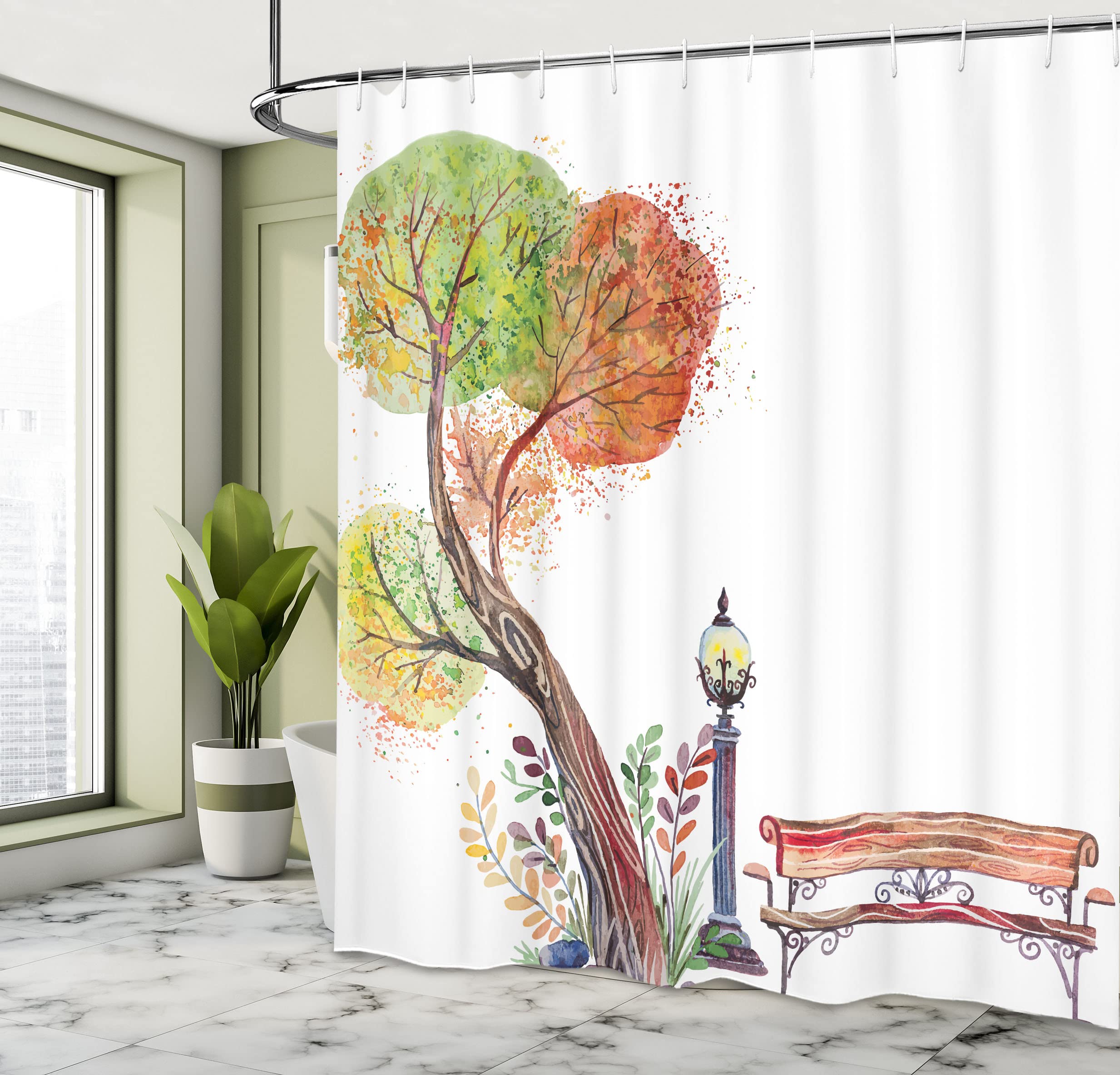 ABAKUHAUS foresta Tenda da Doccia, Mystic paesaggio romantico, Tessuto Set di Decorazioni per il Bagno con Ganci, per la vasca da bagno, 175 cm x 180 cm, Denim Grey