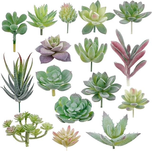 16 Pack Artificial Succulent Plants Artificial Mini Fake Plant for Lotus Landscape Decorative Garden Arrangement Decor