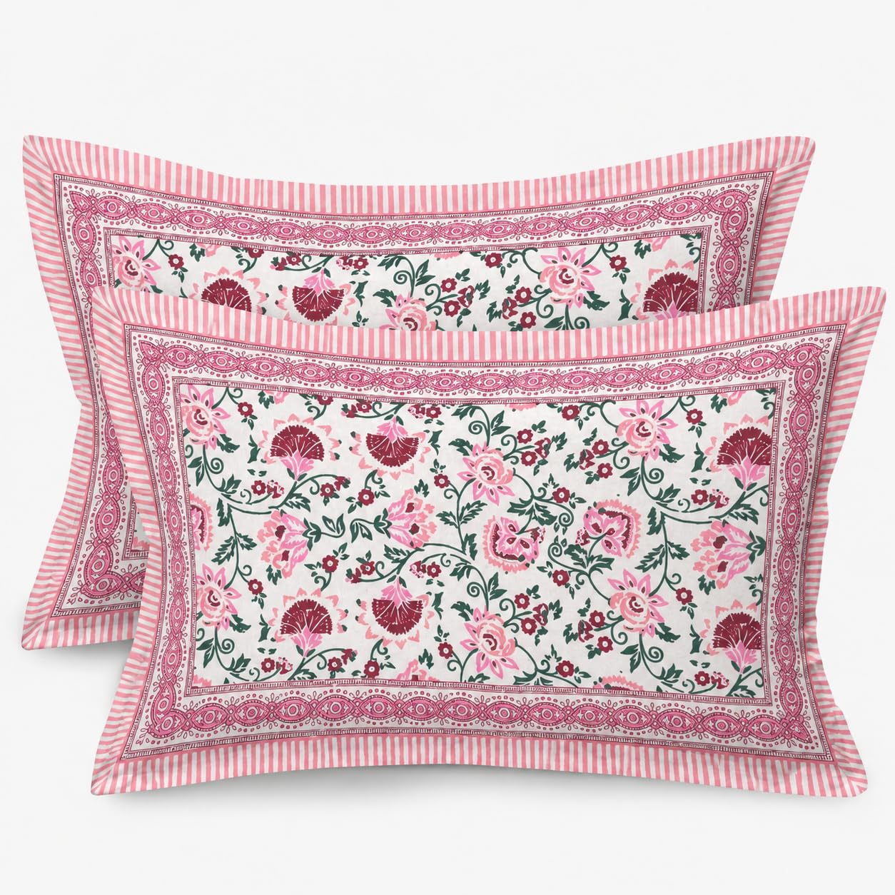 180 TC Pure Cotton Pillow Covers Set of 2, Bedroom Pillows with Zip Closure, Soft Smooth Cool Breathable Pillowcases for Home (Pink Shalimar Glow)-picture-27