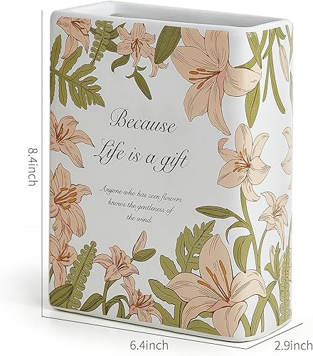 Miniatura 3 de AWNR Florero de cerámica Decoración de estante Floreros de libro de 8.4 pulgadas de alto para decoración del hogar, florero estético, decoraciones