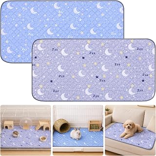Guinea Pig Cage Liner 2 Pack Super Absorbent Washable Guinea Pig Pee Pads Waterproof Reusable Anti Slip Bedding Pee Pad Mat for Rabbit Bunny Rat Cat (Stars&Moon, 48" x 24" (2 Pack))