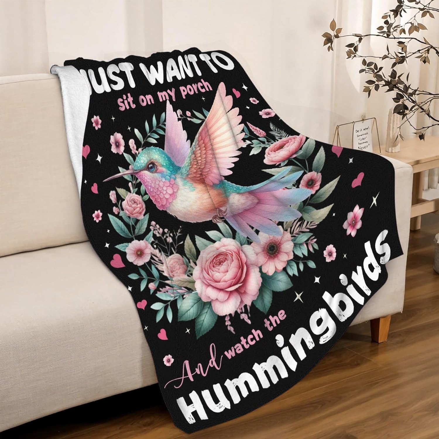 Hummingbird Blanket, Bird Gifts for Girls Women Birds Lovers,Watching Hummingbirds Floral Print Throw, Plush Flannel Bird Quilt for Bed Sofa Travel, 40''x 50'' for Kids - Image 2