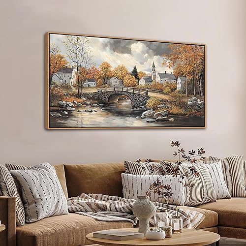 Miniatura 4 de Canvas Wall Art for Living Room - Bridge Paintings Wall Decor Rustic Farmhouse Scenery Wall Pictures for Bedroom French Country Decor Country Style