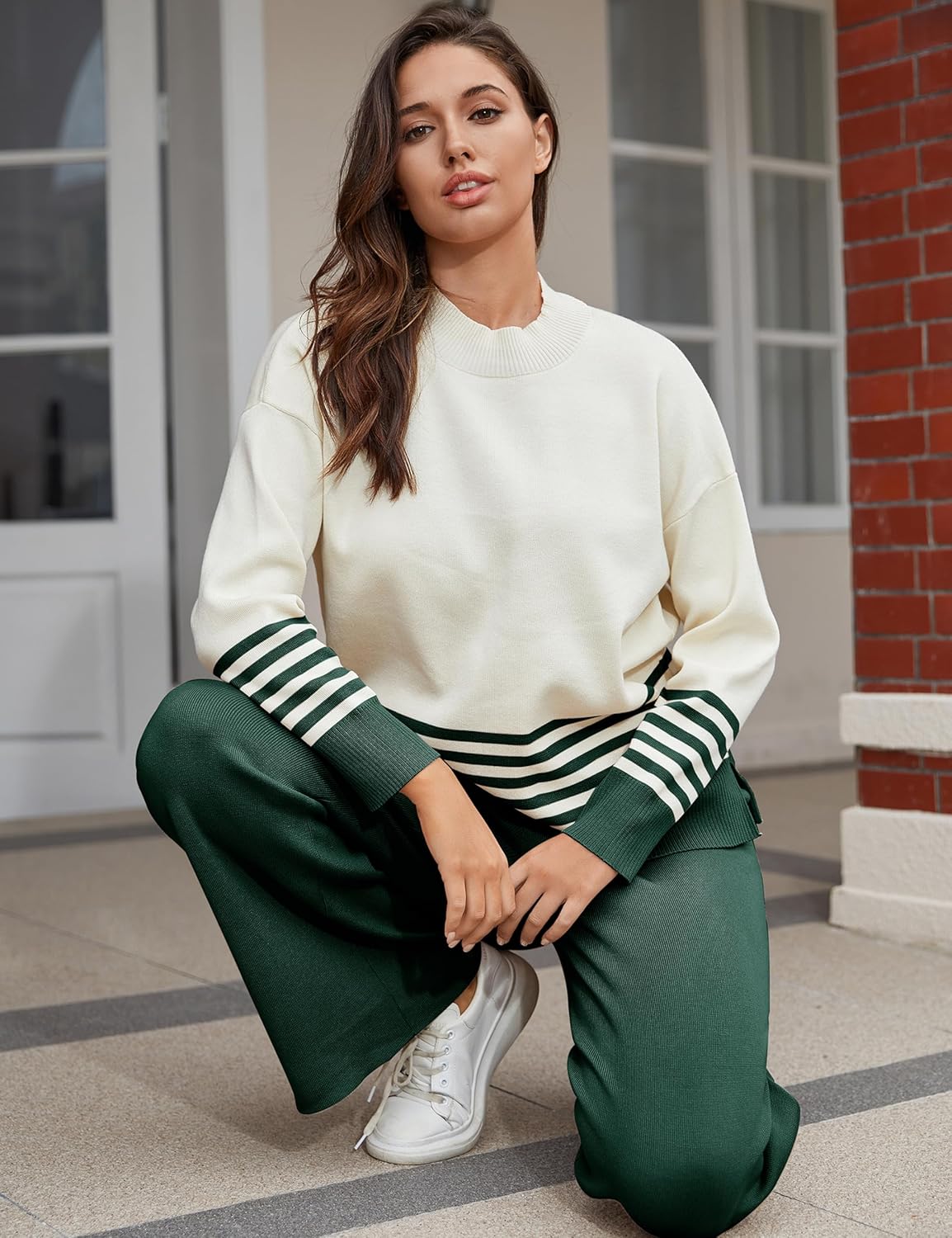 Tanming Women's Lounge Sets 2 Piece Outfits Knitted Pullover Sweater Tops Wide Leg Pants Tracksuit - Image 5