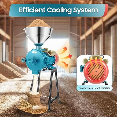 Miniatura 6 de Molino de grano eléctrico comercial resistente de 2200 W, molino de especias, molino de maíz comercial con tolva para granos, arroz, maíz, café,