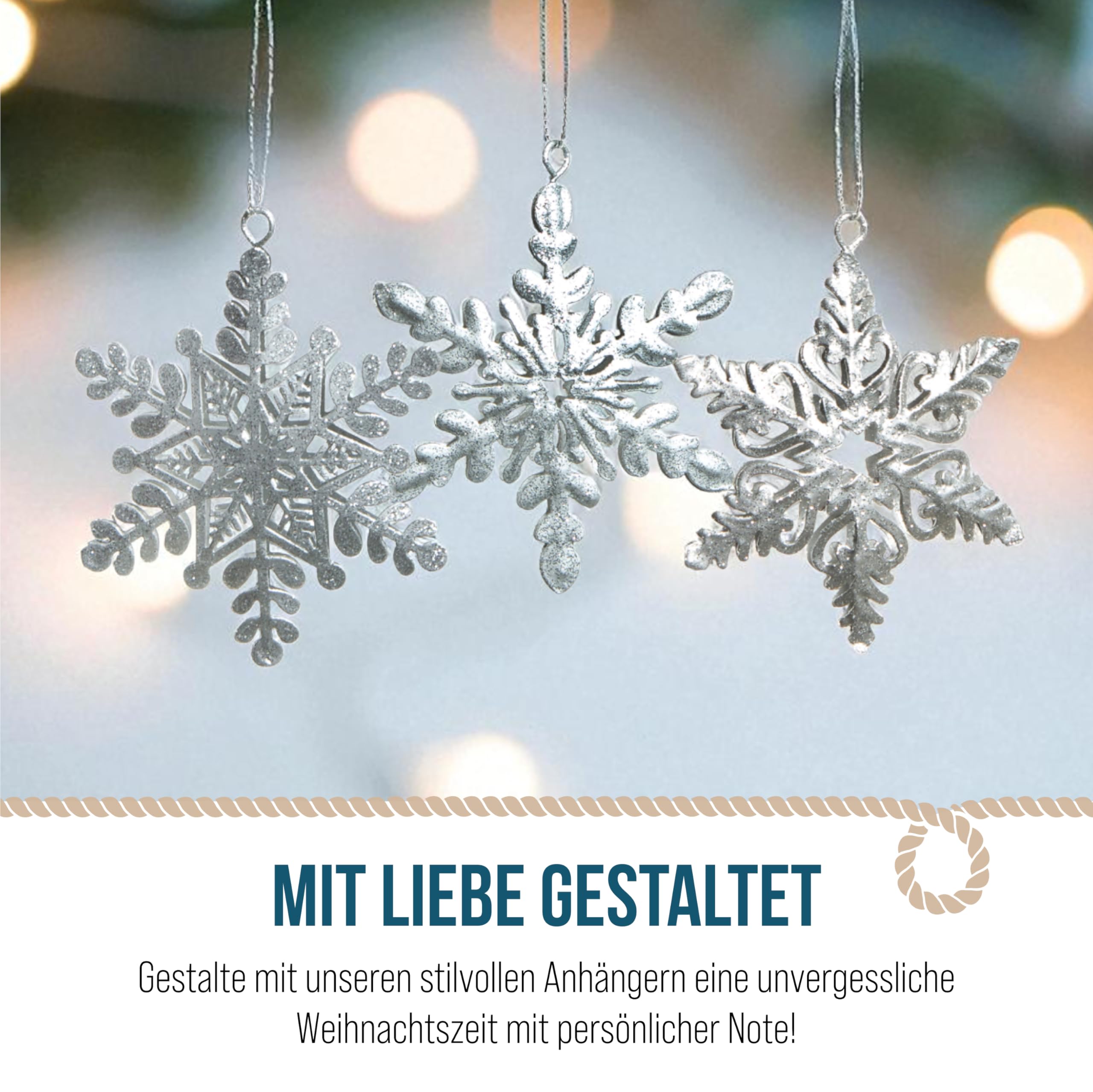 Anhänger Schneeflocken, 6 Stück: Weihnachtsanhänger Metall, Weihnachten Metallanhänger Geschenk, Weihnachtsbaum & Zweige, Weihnachtliche Deko, Baumschmuck Klein, Silber, 8 cm