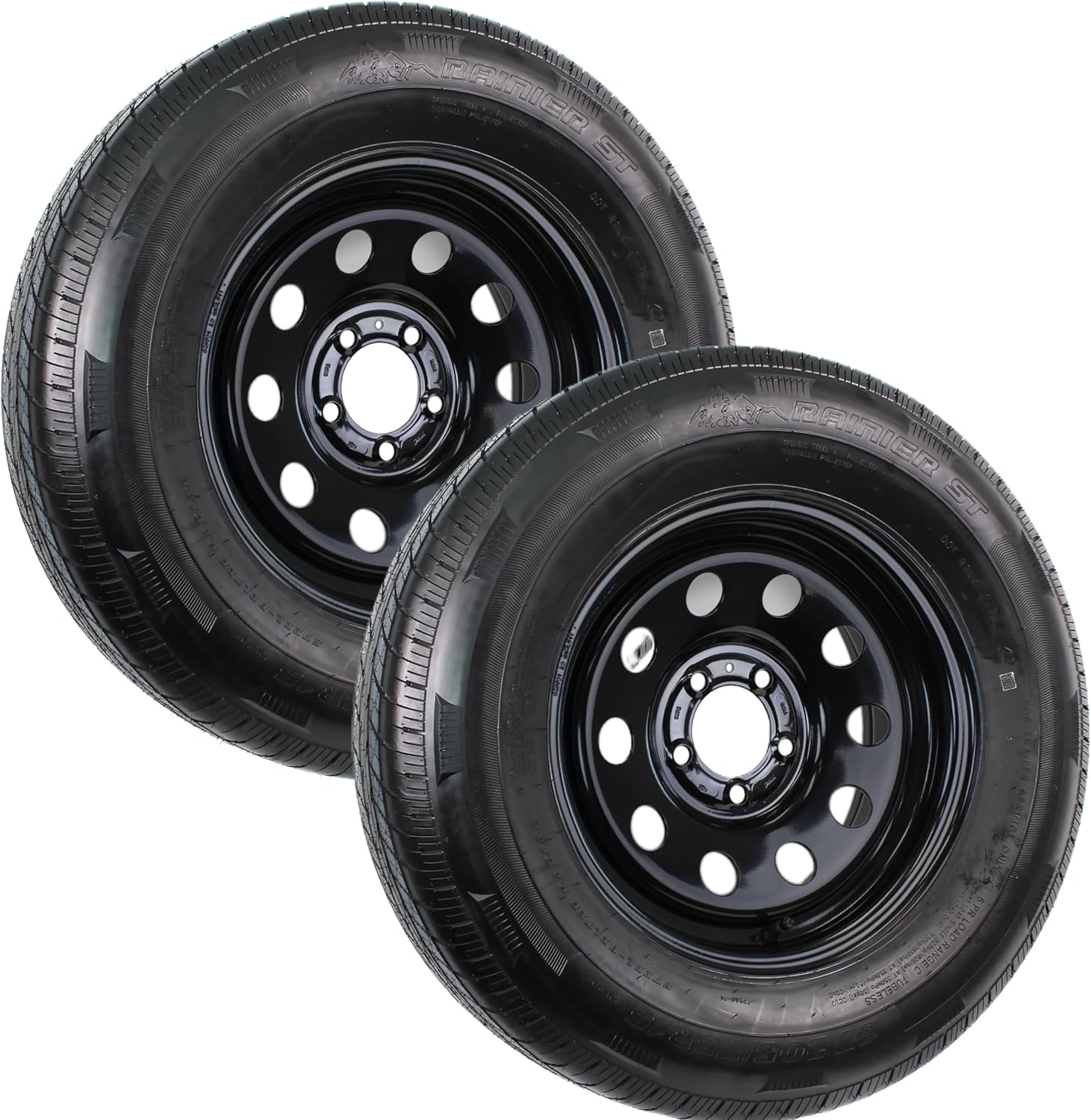 eCustomrim 2-Pack Radial Trailer Tires On Black Rims ST205/75R15 15" Tire With Curb Guard, 5 Lug On 4.5 Modular Steel Wheel - 6 Year Warranty w/Roadside