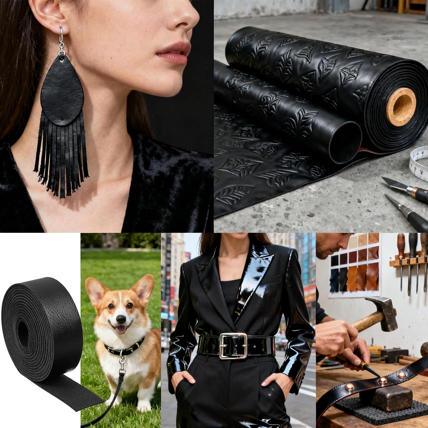 Nogeqi Black Leather Strap 1 Inch Wide Leather Strips for Crafts, Single Sided Faux Leather-Wrap for DIY Craft Projects Belt Making (90 Inches Long, 2 mm Thick) - Image 2