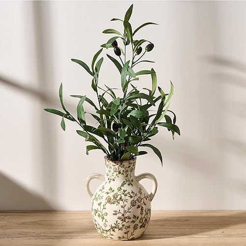 Miniatura 2 de SIDUCAL Florero rústico de cerámica con 2 asas, florero de terracota, flor de cerámica decorativa para decoración del hogar, mesa, boda, sala de