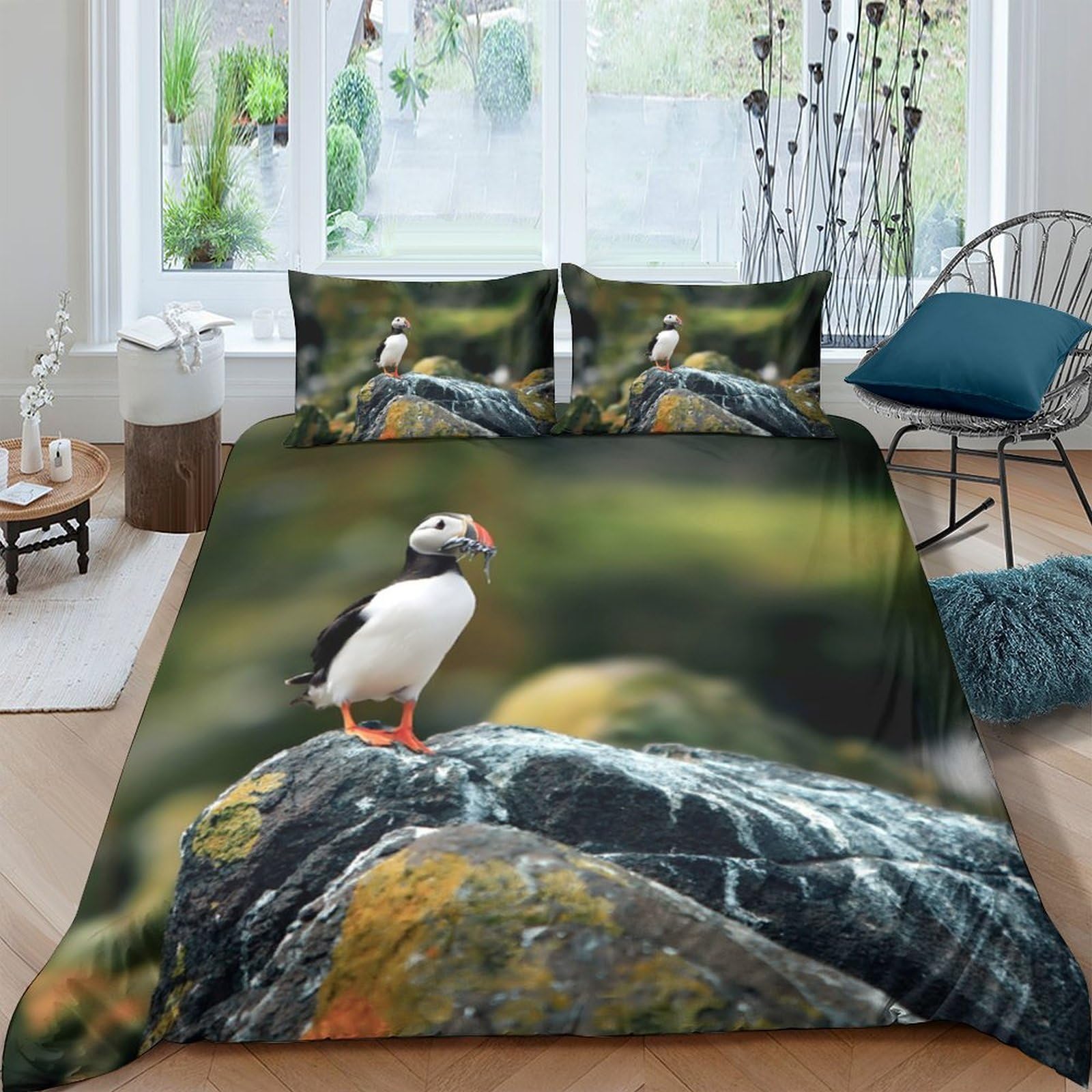 Ctjqhvkz Style-6 3D Printed Puffin Rock Fitted Sheet Microfiber Soft Breathable Seaside Cliff Mattress Cover For Bedroom Decor Single（135X200cm）