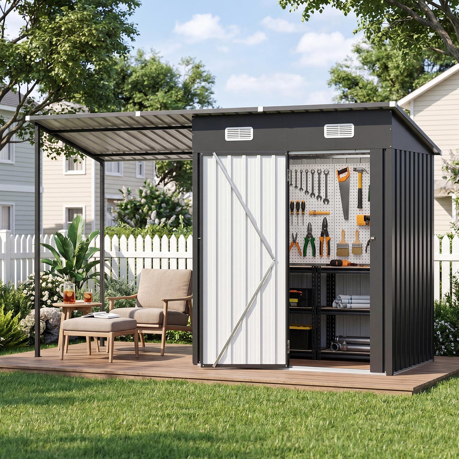 Amazon.com : Aoxun 5x3FT Outdoor Storage Shed & Hardtop Canopy